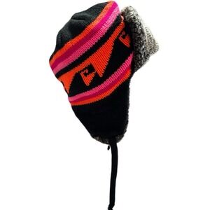 Smithfield Neon Pink Orange Knit Faux Fur Ear Flap Winter Hat